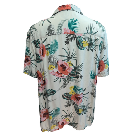 Chemise Hawaïenne Blanche Florale Viscose Taille L XL Feuillage Tropical
