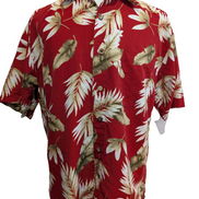 Chemise Hawaïenne Rouge - Motif Feuillage Tropical - Taille L/XL