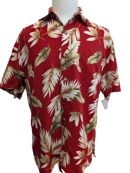 Chemise Hawaïenne Rouge - Motif Feuillage Tropical - Taille L/XL