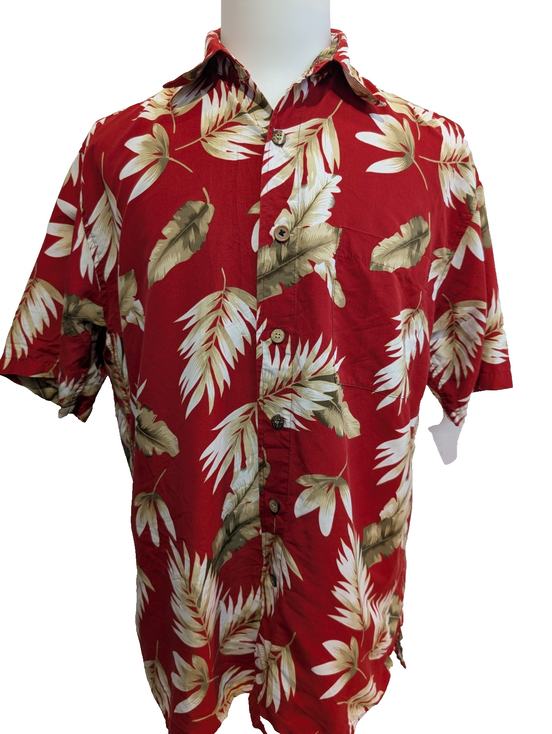 Chemise Hawaïenne Rouge - Motif Feuillage Tropical - Taille L/XL