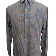 CHEMISE Ralph Lauren Homme L SLIM FIT Multicolore Carreaux Logo Bleu 100% Coton