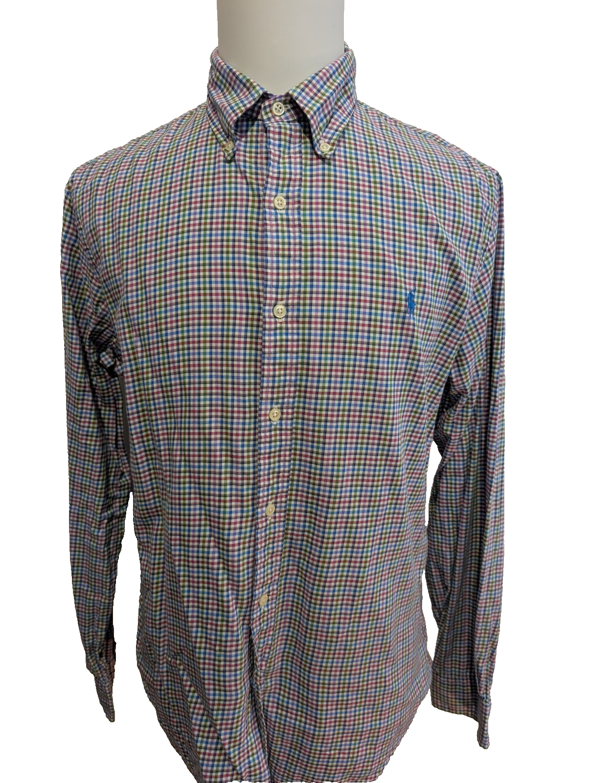 CHEMISE Ralph Lauren Homme L SLIM FIT Multicolore Carreaux Logo Bleu 100% Coton