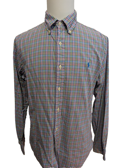CHEMISE Ralph Lauren Homme L SLIM FIT Multicolore Carreaux Logo Bleu 100% Coton