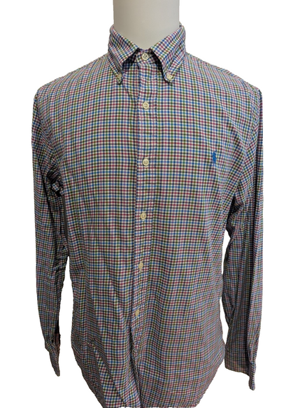 CHEMISE Ralph Lauren Homme L SLIM FIT Multicolore Carreaux Logo Bleu 100% Coton