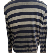 Pull Lacoste L Taille 5 coton cachemire bleu gris rayures col rond