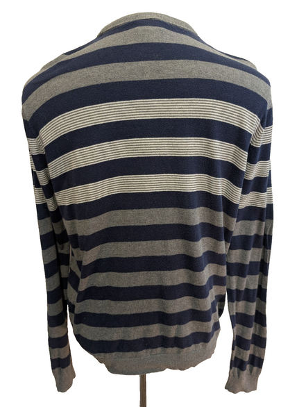 Pull Lacoste L Taille 5 coton cachemire bleu gris rayures col rond