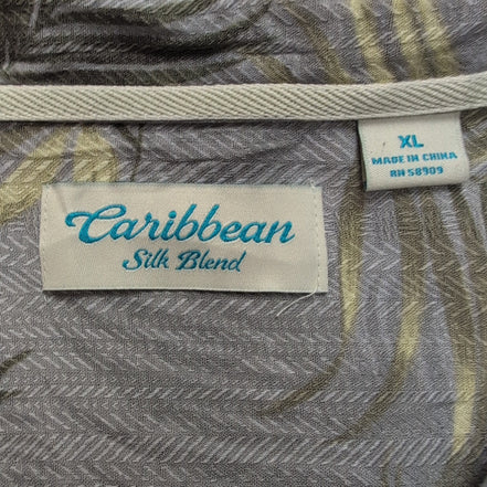 Chemise hawaïenne Caribbean XL grise feuillage 55% soie 45% rayonne