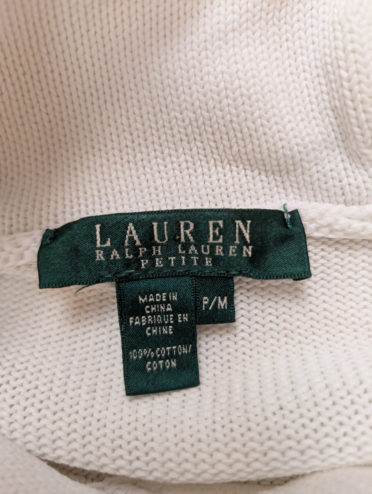 Pull LAUREN Ralph Lauren femme M blanc pur col montant bouton bijou coton