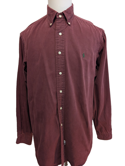 CHEMISE Ralph Lauren homme L Bordeaux uni chaude épaisse logo 🍷