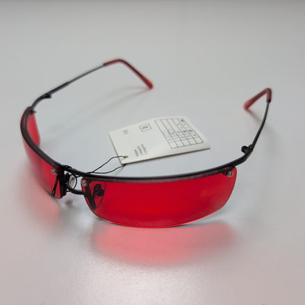 Lunettes de soleil Y2K Rectangulaires Enveloppantes Métal Noir Verres Rouges