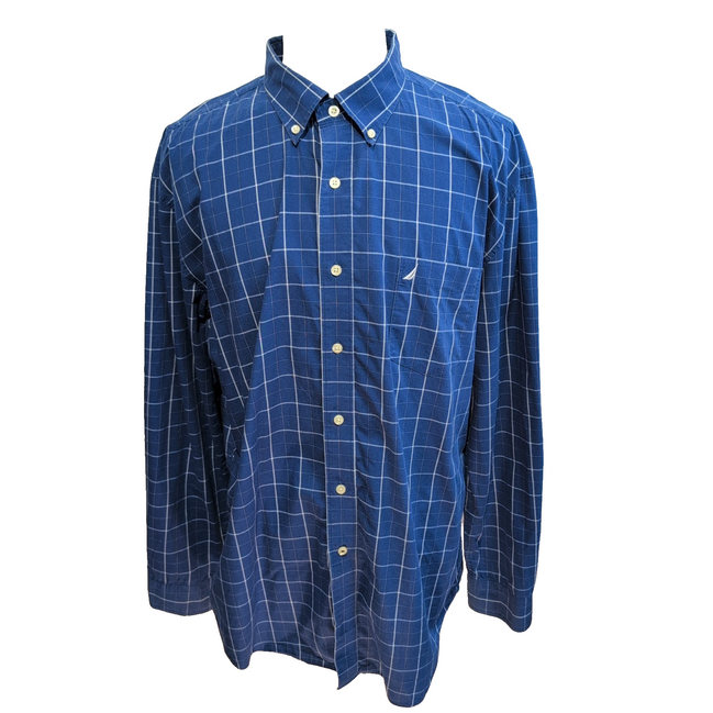 Nautica chemise bleu carreaux blancs logo brodé taille XXL 100% coton