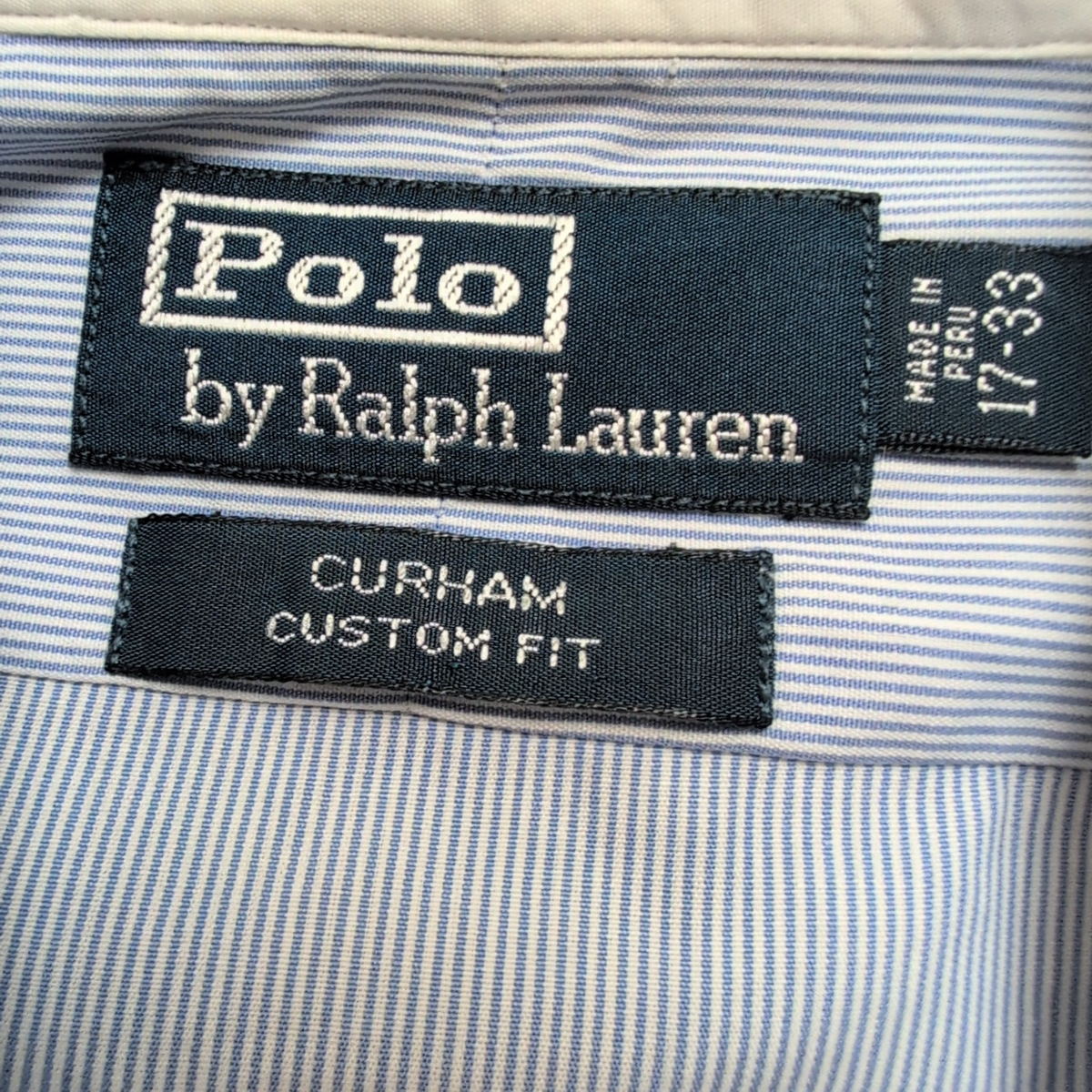 Chemise Polo Ralph Lauren Curham Custom Fit XL Bleu Col Blanc Rayée