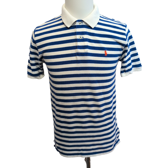Polo Ralph Lauren Homme XS Bleu Blanc Rayures Logo Orange Polo Manches Courtes