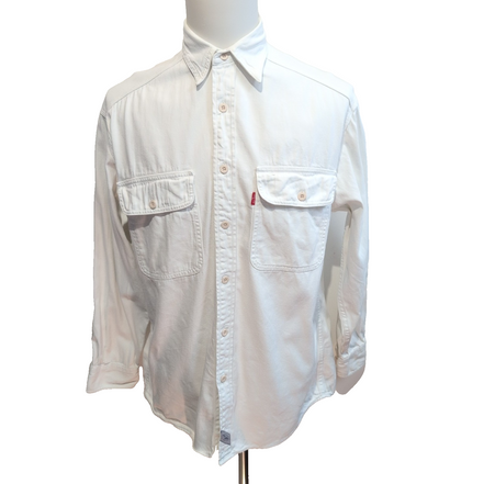 Chemise Levi's Vintage M Jean Blanc 100% Coton 2 Poches Hong Kong manches longue