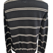 Pull Tommy Hilfiger Homme Col V Noir Rayé Gris Logo Brodé - Taille M