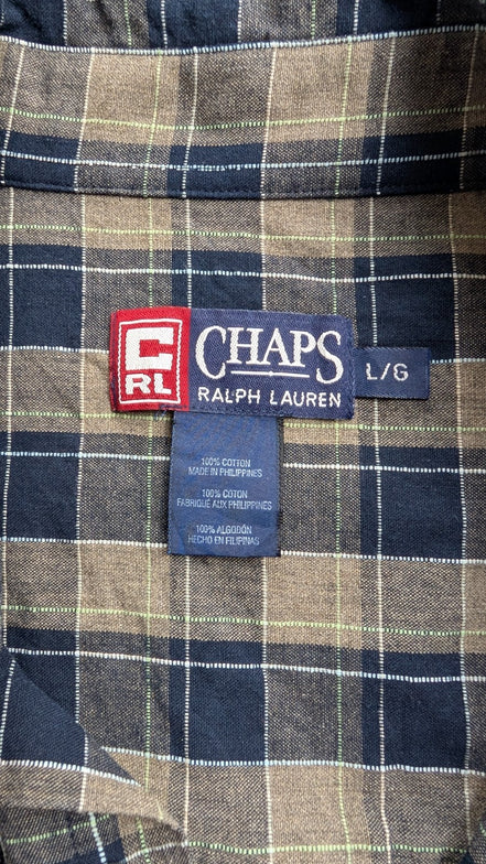 Chemise Chaps Ralph Lauren L carreaux bleu beige shirt button down