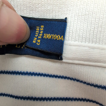 Polo Ralph Lauren Homme L Blanc Rayures Bleues Logo Blanc Polo Manches Courtes