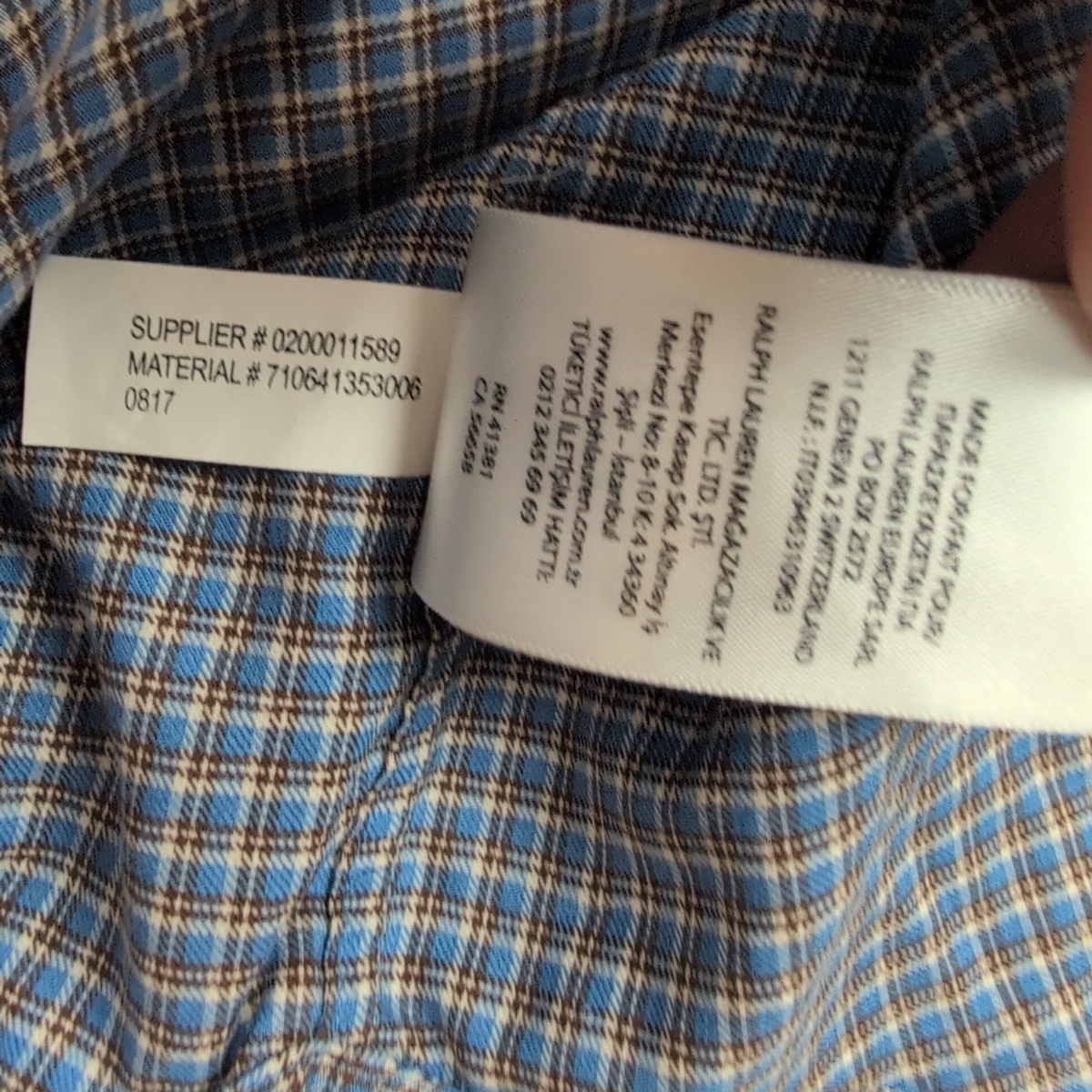 Chemise Ralph Lauren L Carreaux Bleu Marron Logo Bordeaux Boutons marbrés