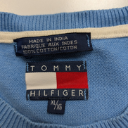 Pull Tommy Hilfiger Femme Manches Courtes Bleu Ciel 100% Coton Taille M