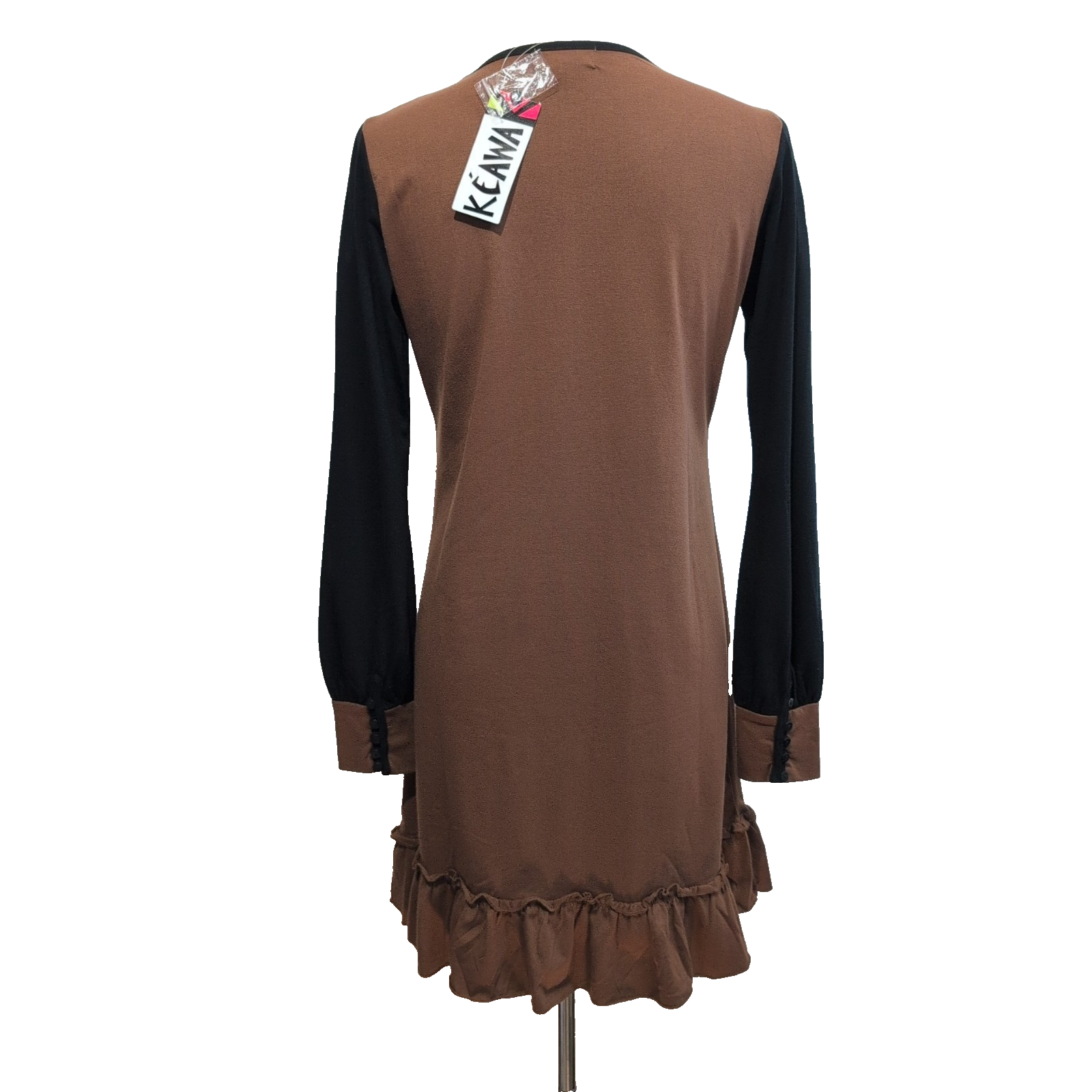 Robe Kéawa L Marron Chocolat Noir Manches Longues Brodée Neuve Étiquette