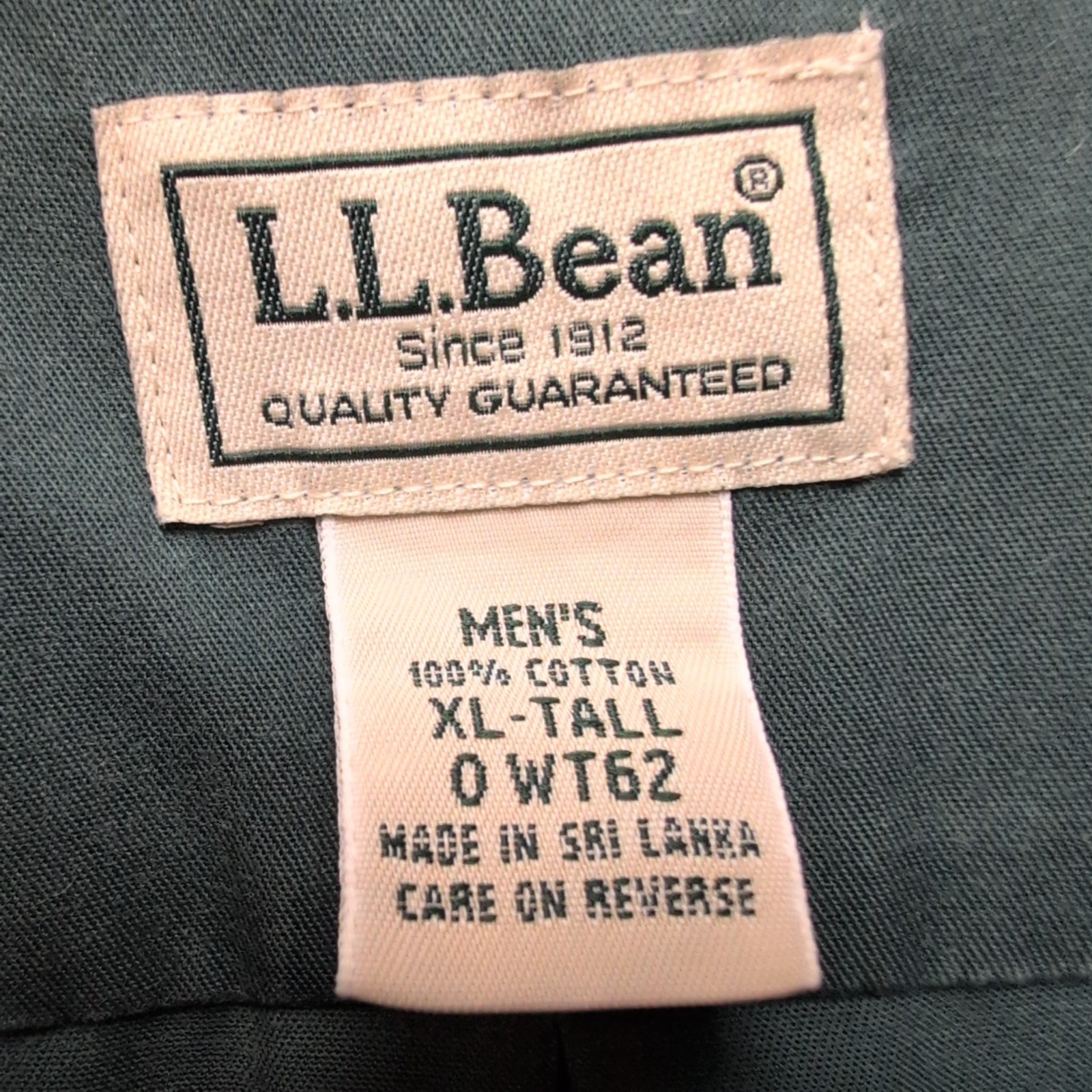 Chemise L.L. BEAN Homme XL Tall Vert Foncé Manches Courtes Poche Wrinkle