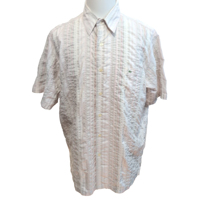 Chemise Lacoste 2XL rose pâle gaufrée manches courtes logo brodé