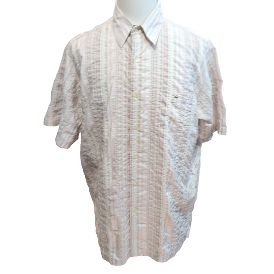 Chemise Lacoste 2XL rose pâle gaufrée manches courtes logo brodé