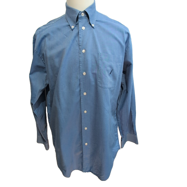 Chemise Nautica Oxford bleu uni Hong Kong coton taille M/L logo brodé