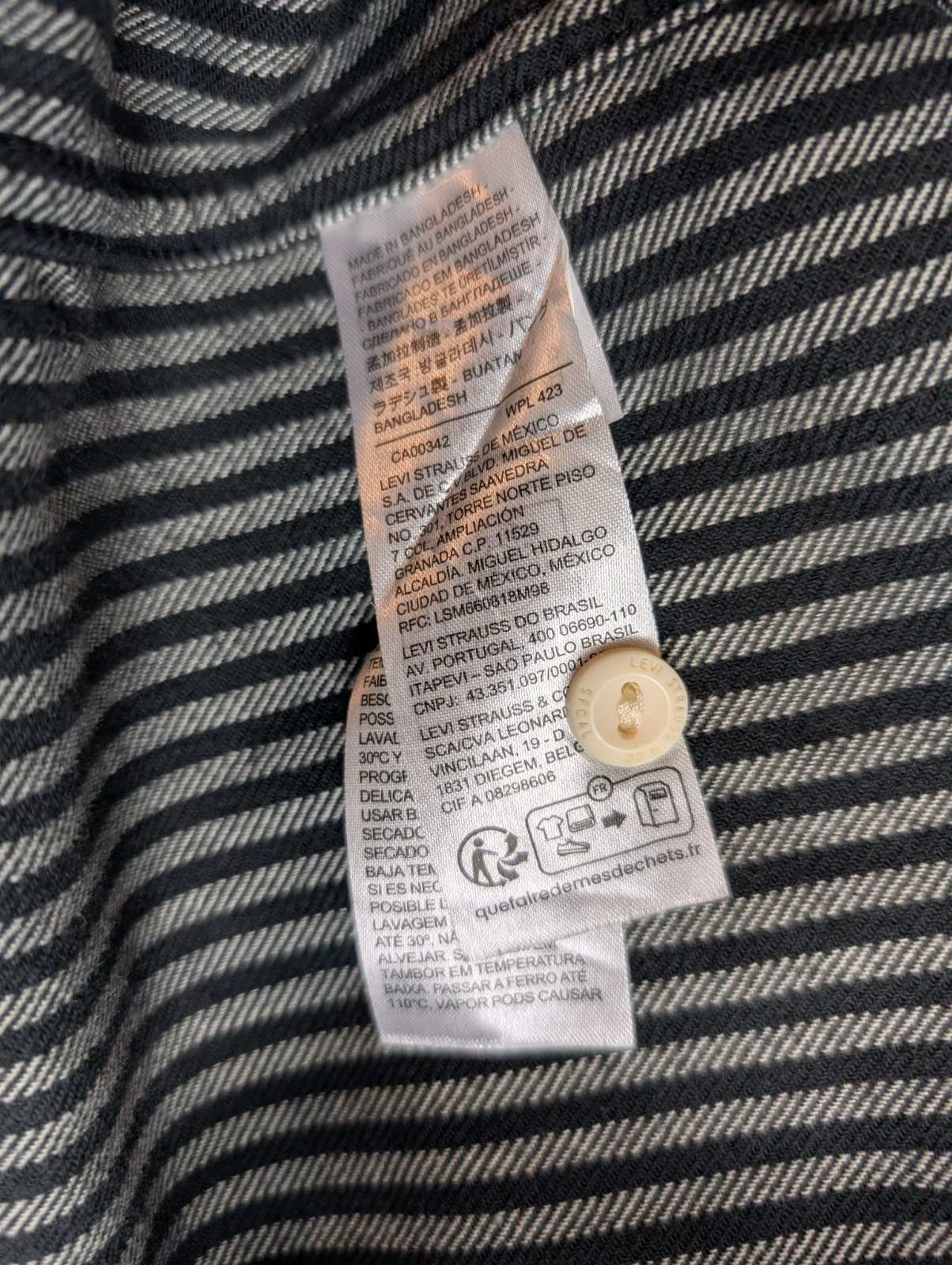 Chemise LEVI'S Relaxed Flanelle Épaisse Rayures Noir & Gris Manches Longues T.M