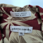 Chemise hawaïenne Pierre Cardin XL bordeaux feuillage 100% rayonne