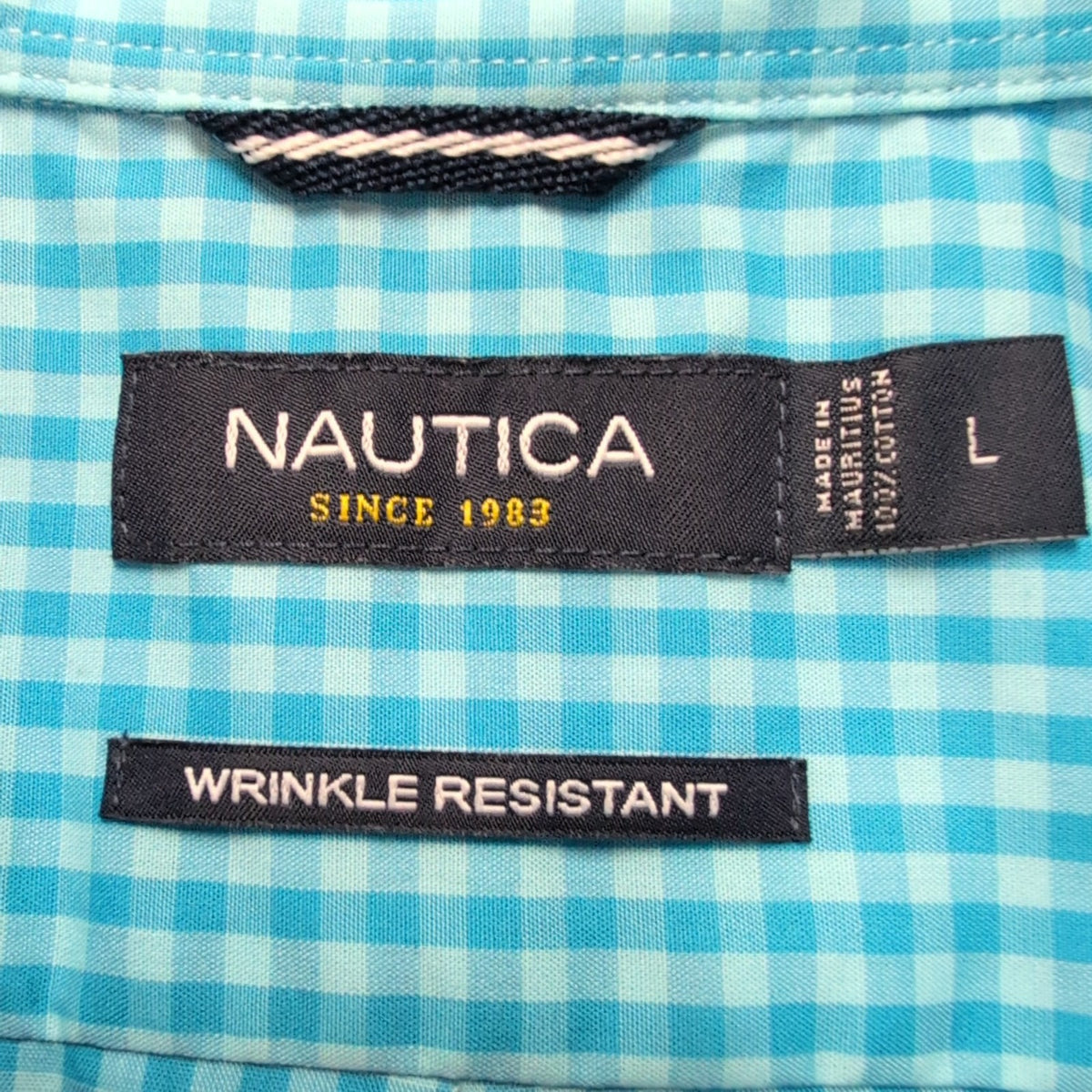 Chemise Nautica L Bleu Turquoise Carreaux 100% Coton Made in Mauritius