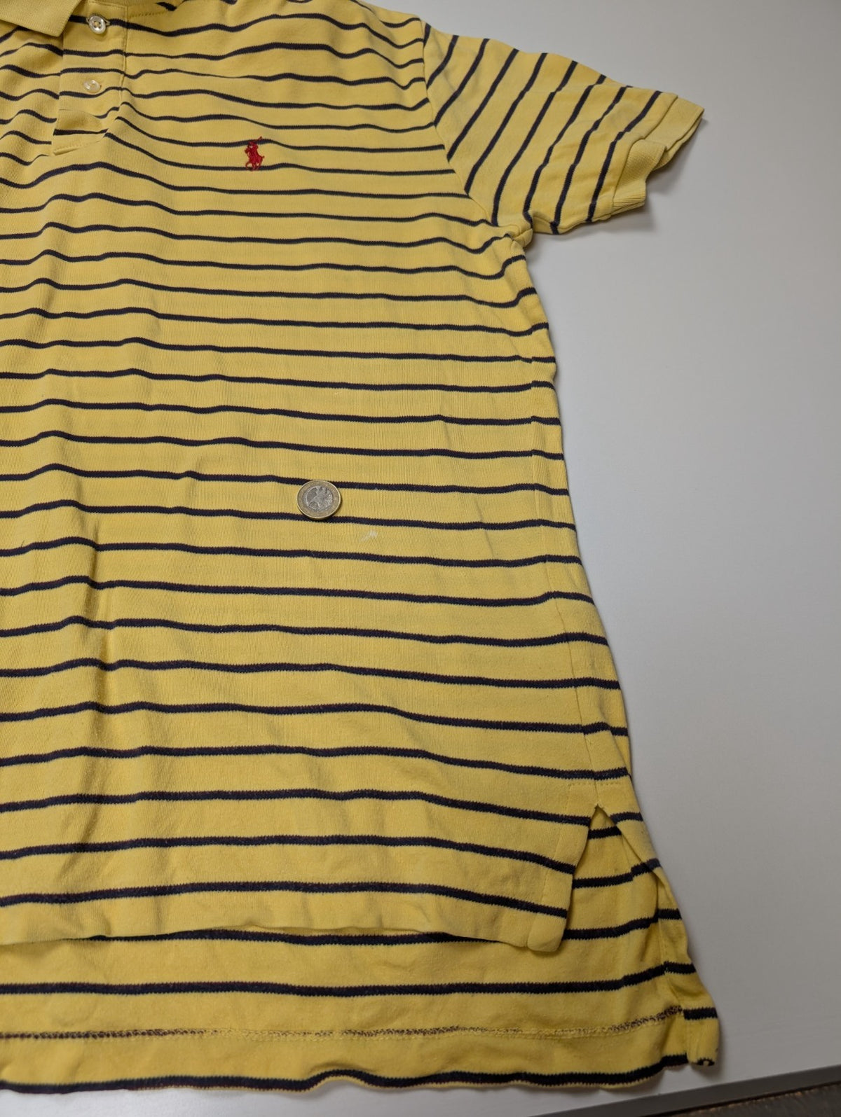 Polo manches courtes Polo Ralph Lauren M jaune rayures marine logo rouge coton