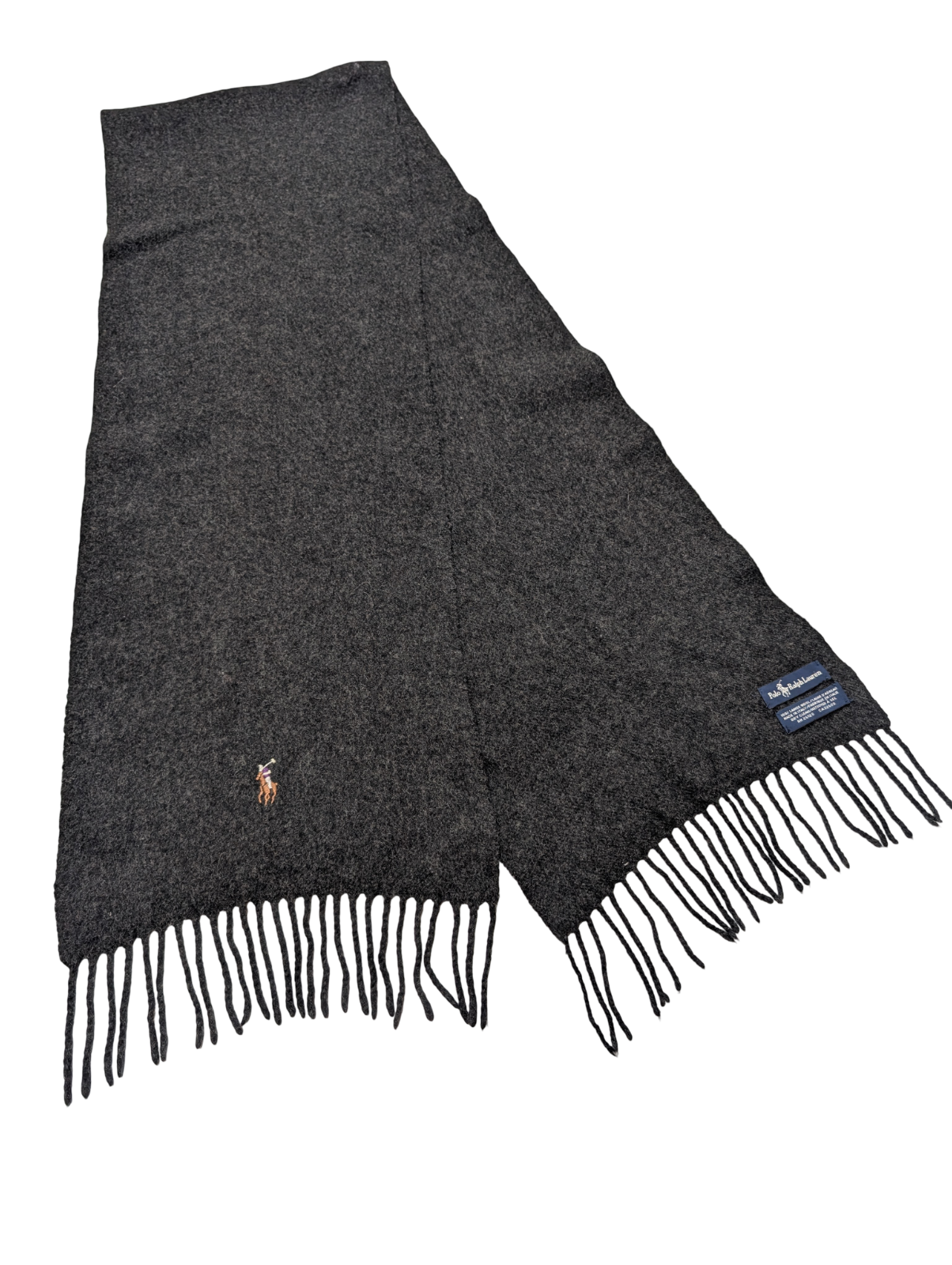 Écharpe Polo Ralph Lauren Gris Anthracite 100% Laine d'Agneau Italie