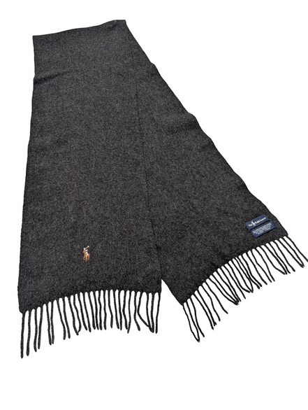 Écharpe Polo Ralph Lauren Gris Anthracite 100% Laine d'Agneau Italie