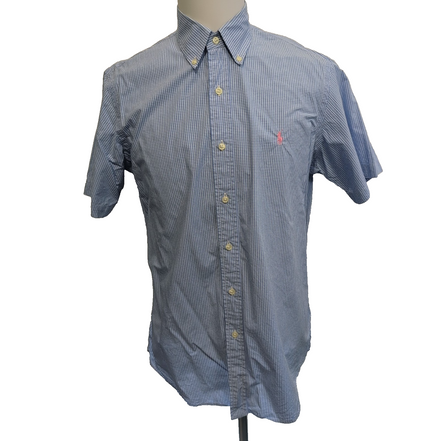 Chemise Ralph Lauren M Bleue Carreaux Coton Manches Courtes Logo Rose