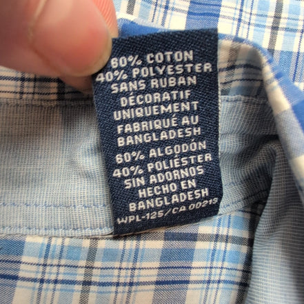 Chemise Chaps Easy Care bleue à carreaux manches courtes taille XL