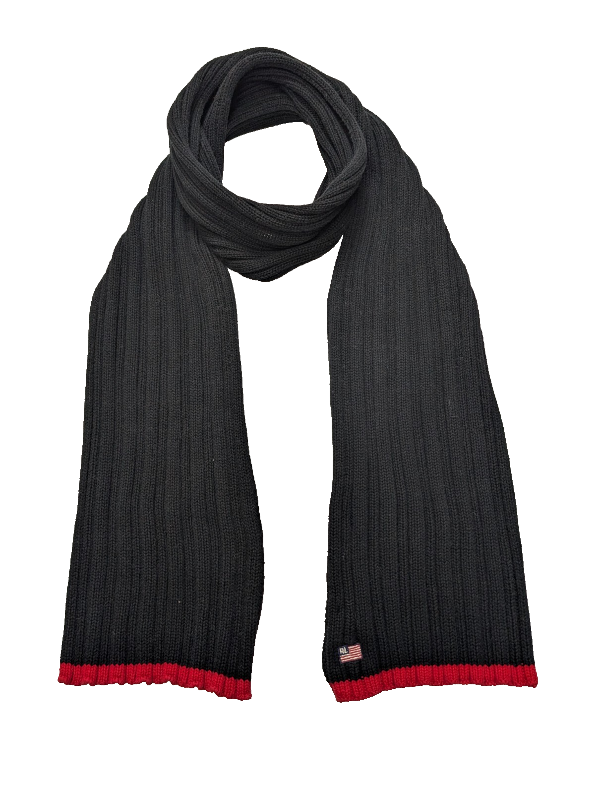 Écharpe Polo Ralph Lauren Vintage 100% Coton Drapeau Américain Noir Rouge 2m