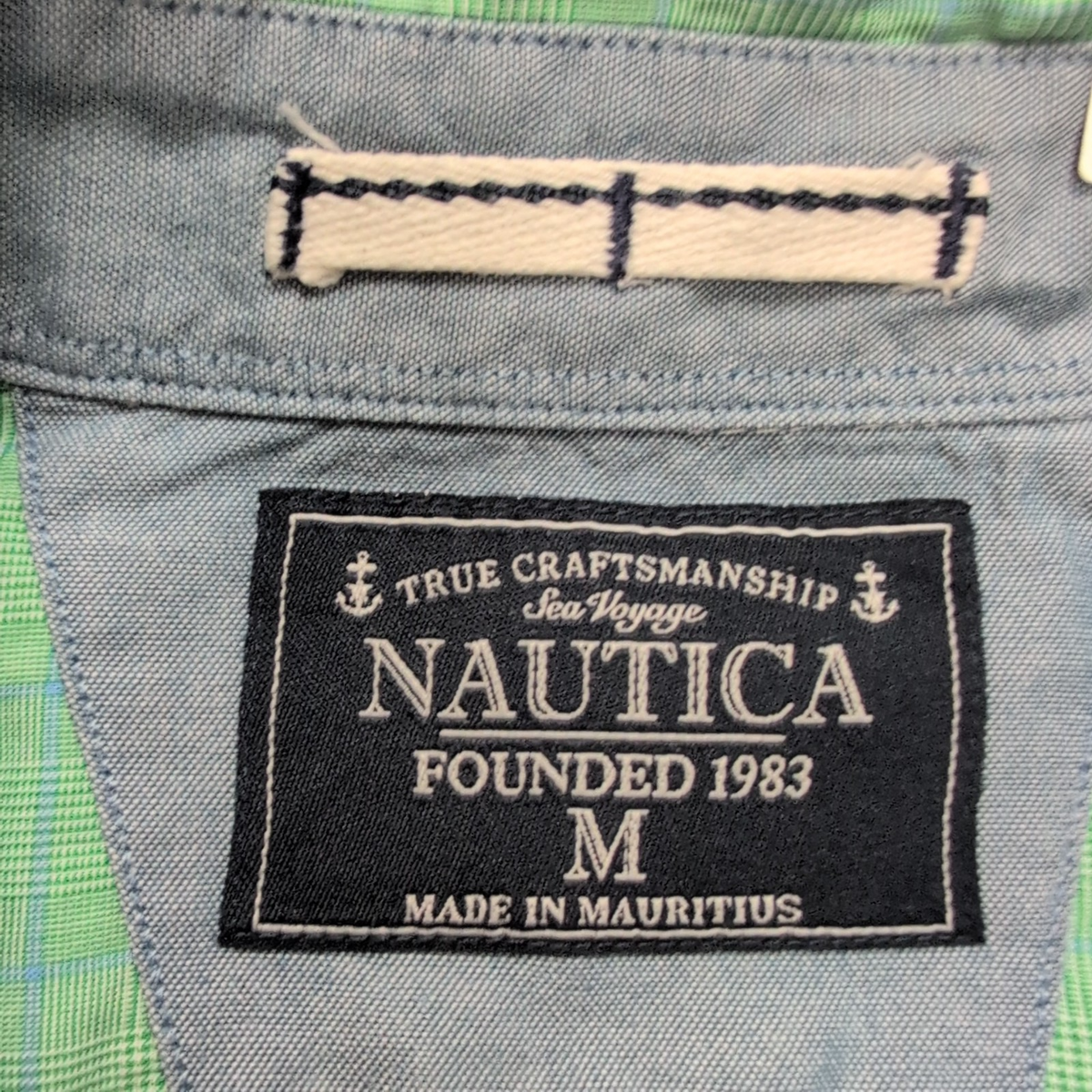 Chemise Nautica M Vert Carreaux 100% Coton Poche Logo Brodé Homme