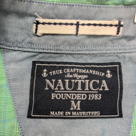 Chemise Nautica M Vert Carreaux 100% Coton Poche Logo Brodé Homme