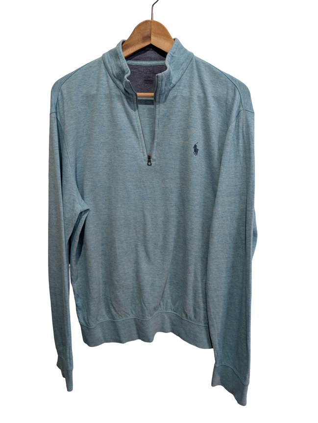Pull Polo Ralph Lauren M turquoise coton Half Zip col zippé logo brodé