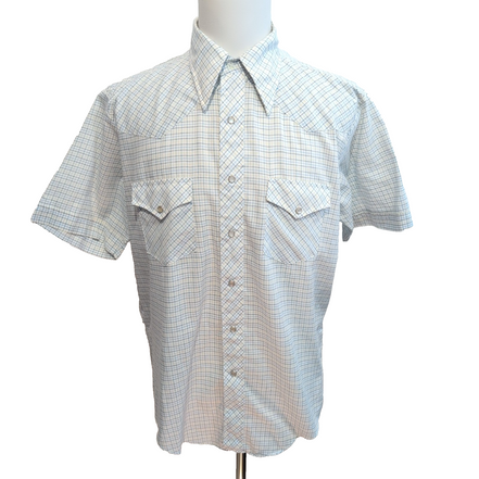 Chemise Big Smith Western M/L Bleu Carreaux Boutons Pression Vintage Mch longues