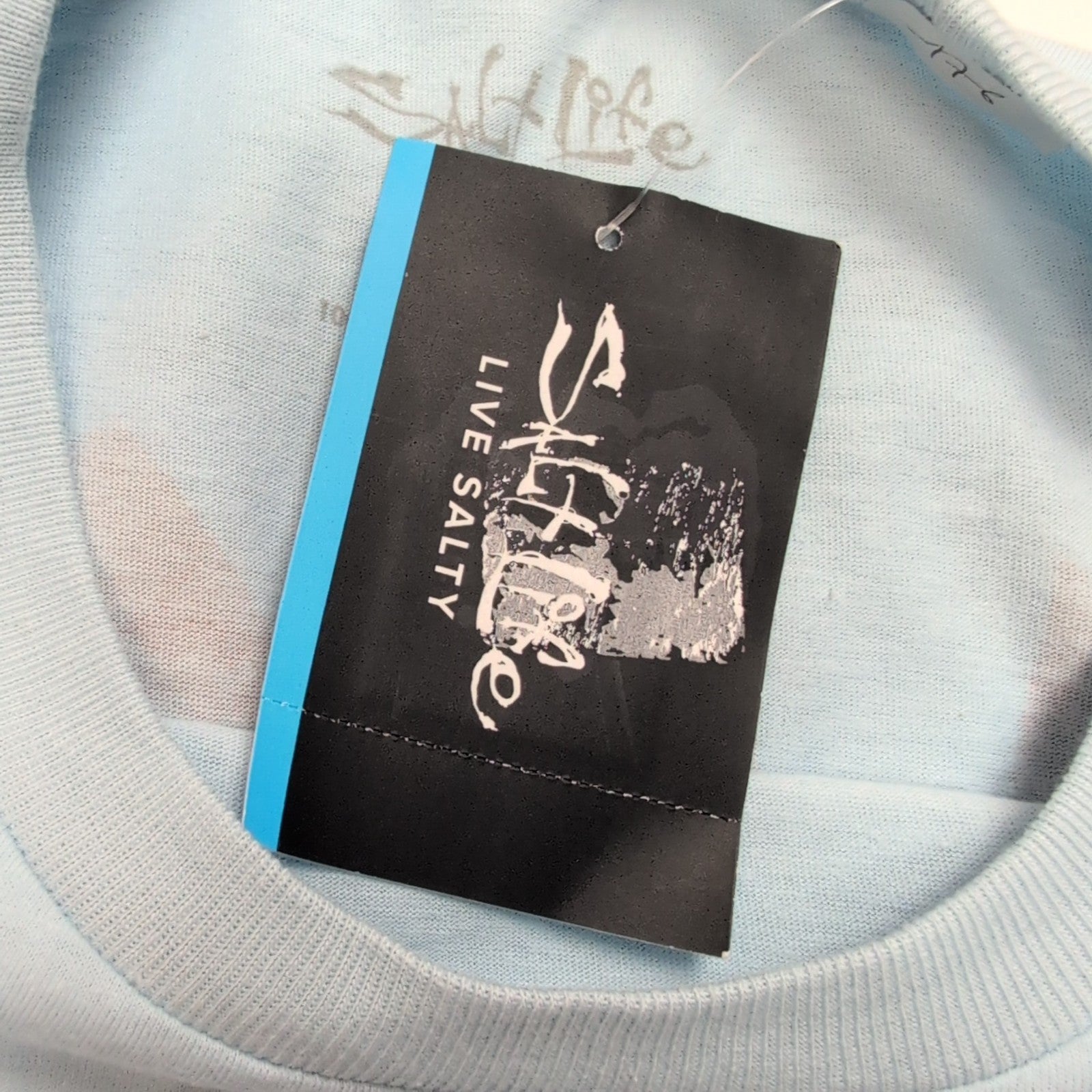 T-shirt Salt Life L Bleu Clair Manches Longues Graphique Neuf Étiquette