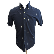 Chemise Ralph Lauren Slim Fit S Bleu Marine Multi Logos Manches Courtes