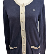 Gilet Boutonné Tommy Hilfiger Bleu Marine & Blanc Logo Brodé - Taille M