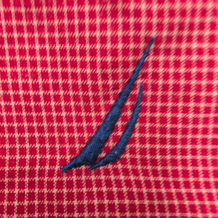 Chemise Nautica L Rouge Micro Carreaux 100% Coton Logo Manches Courtes