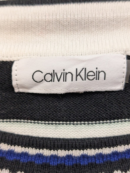 Calvin Klein Pull Femme M Coton Rayures Bleu Marine Blanc Manches 3/4 