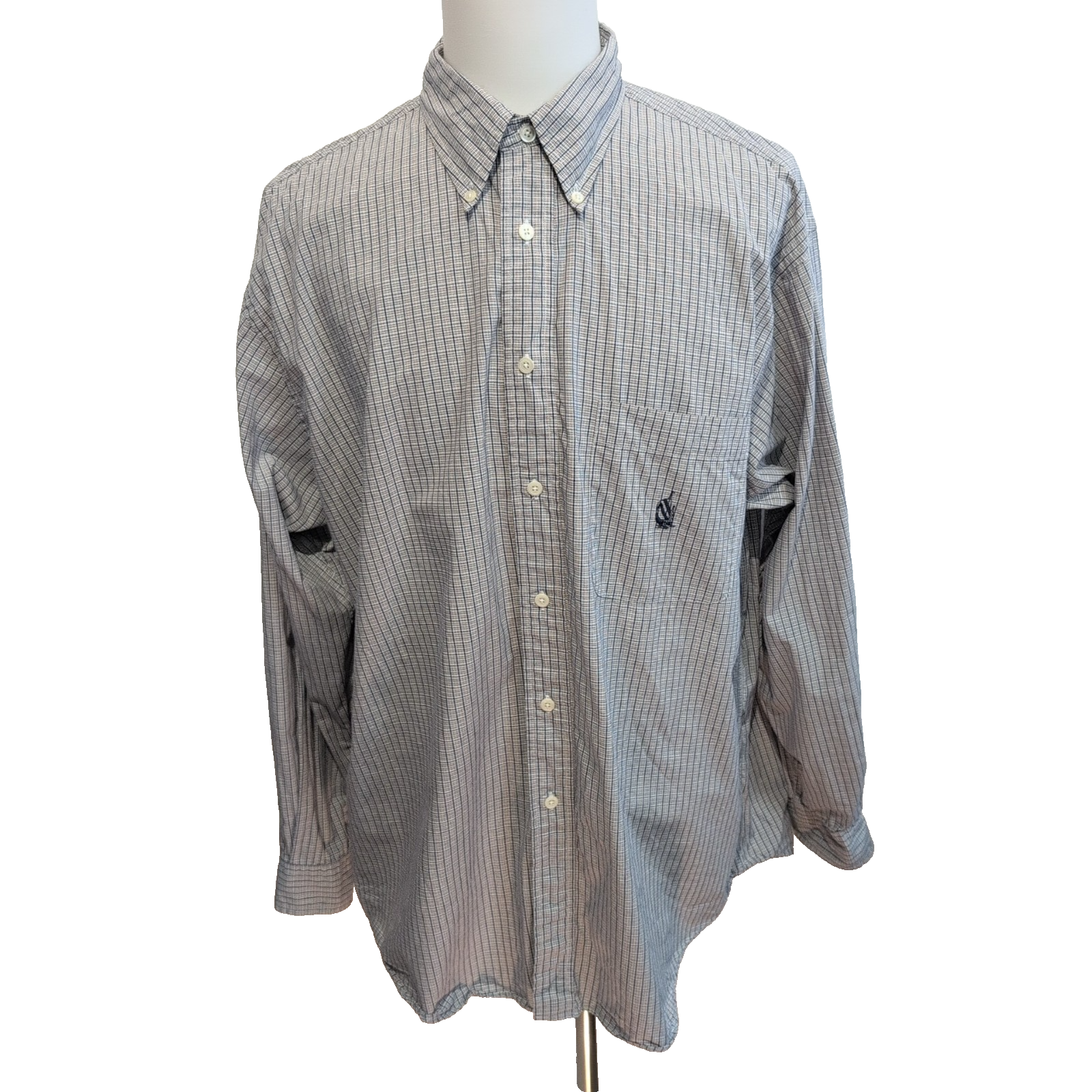 Chemise Nautica XLT Bleu Marine Gris Carreaux 100% Coton XXL manches longues