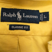 Chemise Ralph Lauren Classic Fit L Jaune Logo Bleu Clair Coton manches longues