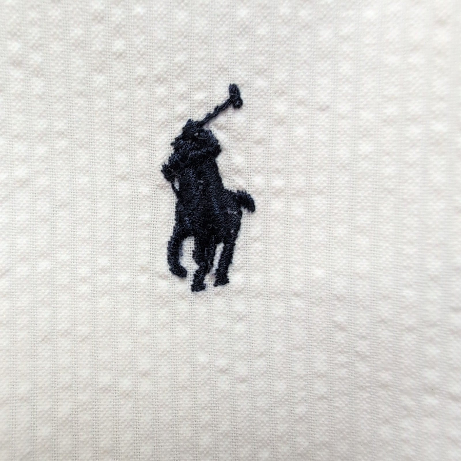 Chemise Ralph Lauren 3XLT 4XL Blanche Rayures Gaufrées Manches Courtes