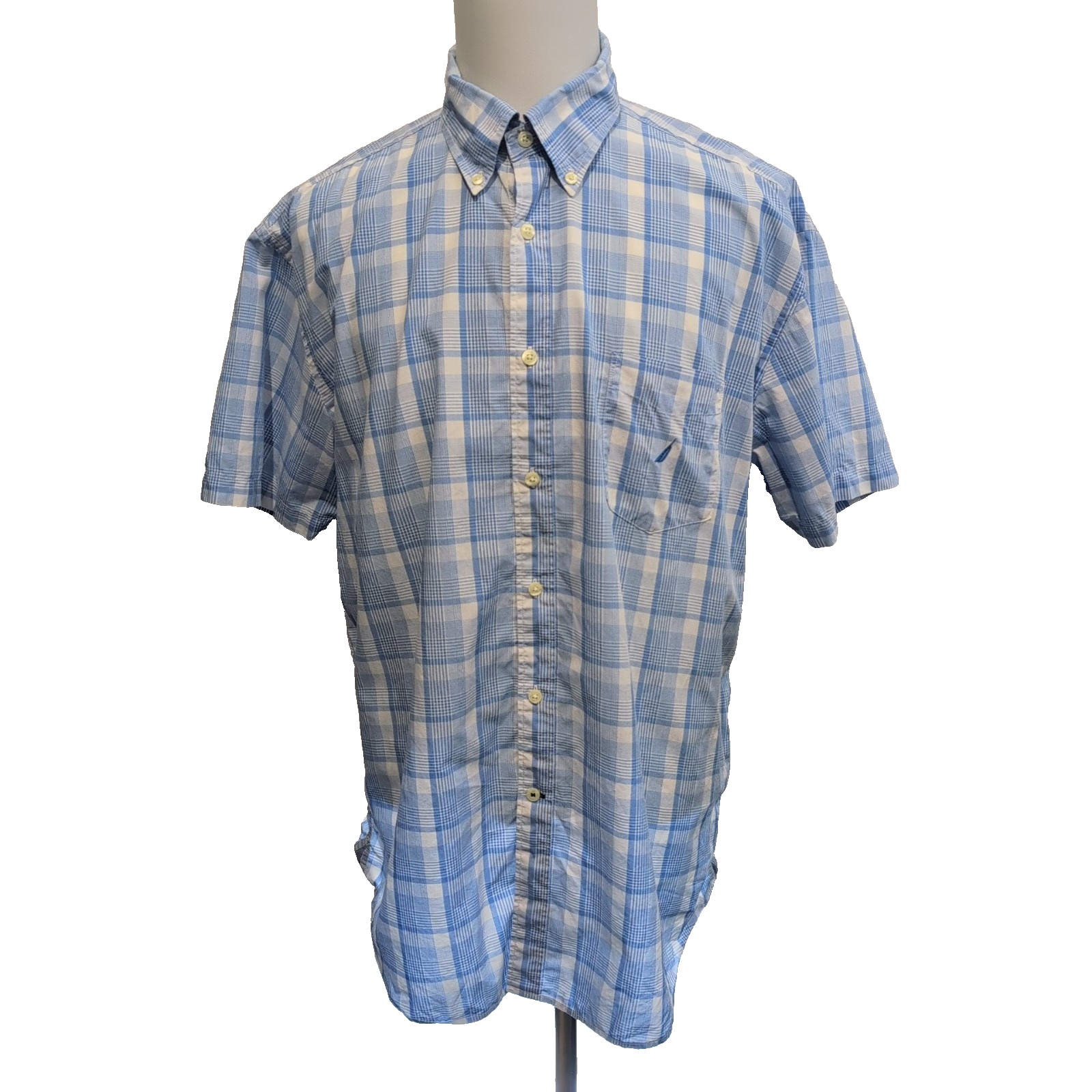 Chemise nautica bleu à carreaux Manche courte Taille XL Une poche logo bred bleu